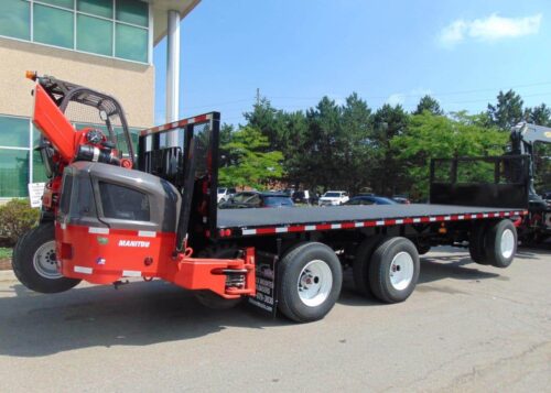 NEW – 42′ T/A TRAILER WITH NEW PM 100024 (100 TON/M) HEAVY LIFT KNUCKLE BOOM REAR-MOUNTED (IDEAL PRECAST UNLOADER)
